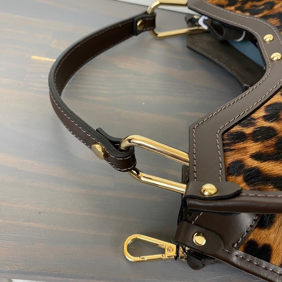 Cheval Firenze Italian Leather Leopard Print Handbag Brown Mobwife Statement NWT - Picture 6 of 9